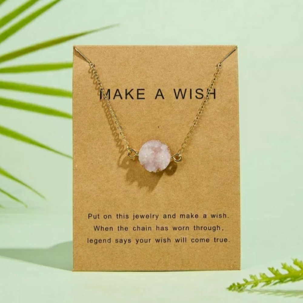 Pink Druzy Make a Wish Necklace